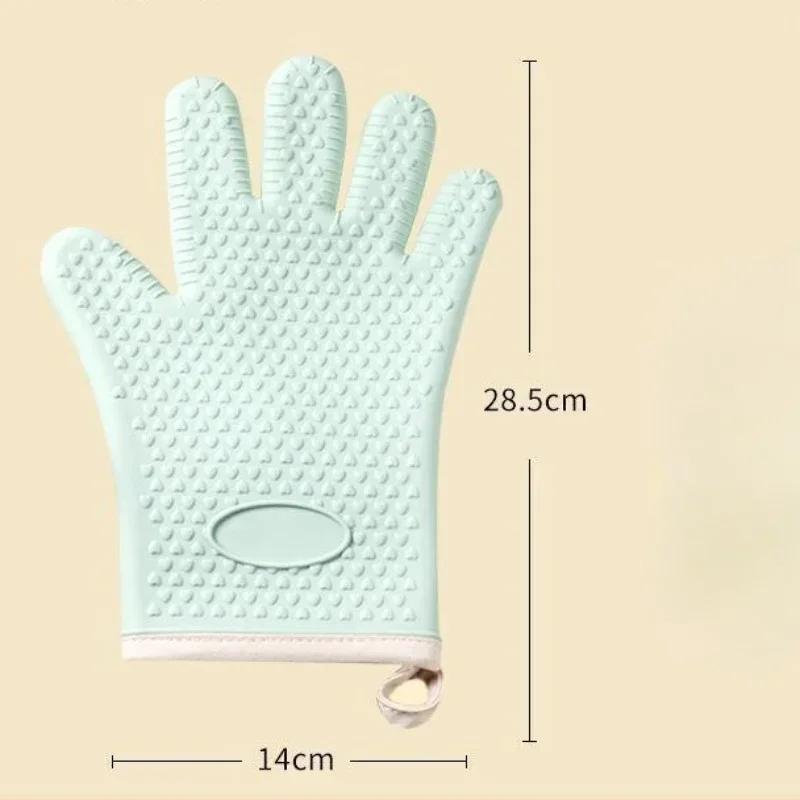1 Pair Anti Scalding Insulated Oven Gloves Kitchen Microwave Oven Baking Mitts Thickened Five Finger Heat-proof Silicone Gloves