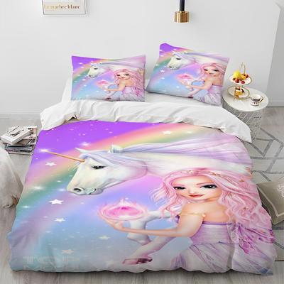 Cute Unicorn Cartoon Comforter Bedding Set,Duvet Cover Bed Set Quilt Cover Pillowcase,Queen Bedding Set for Child Boy Girl Gift