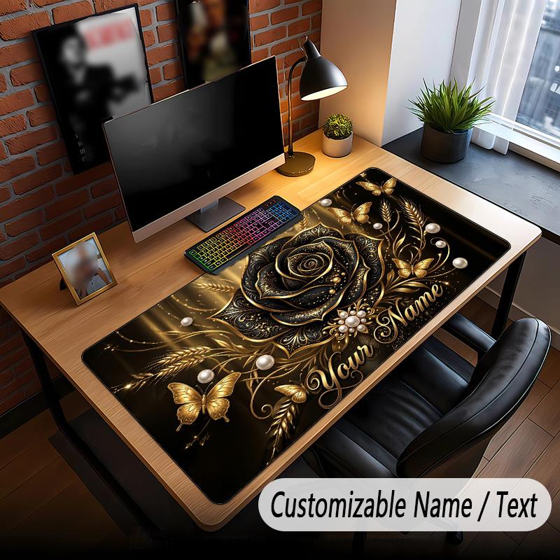 Rose Floral Theme Custom Mouse Pad Personalized With Name Text Customized Desk Mat For Office Home Decor