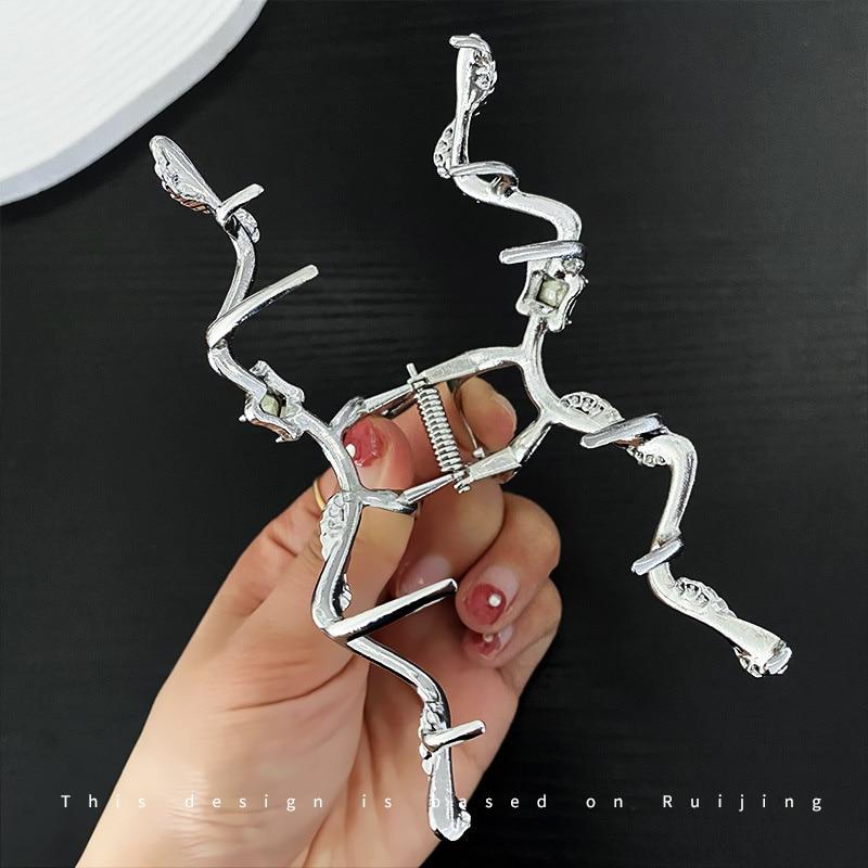 Exquisite Silver Color Crystal Hair Claws Fashion Geometric  LargeMetal Hair Clips Grab Hairpins For Women Girl Hair Accessories