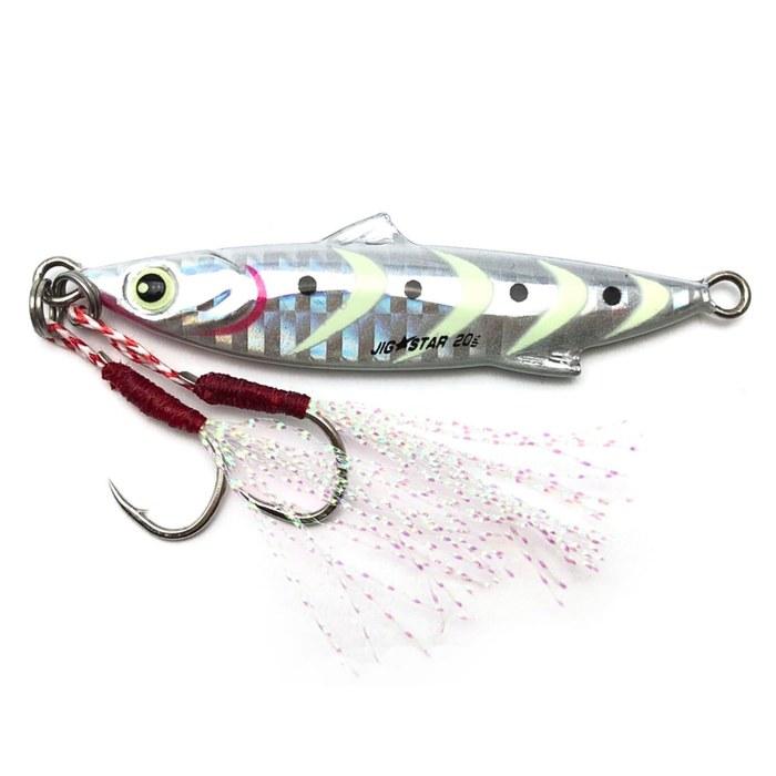 ACRUX Zigstar Lure Set 3g 7g 14g 20g 30g 40g (6-Color) with Feather & Assist Hook, Glow-in-the-Dark, for Sea Bass & Bluefish (7g MIX, Small)