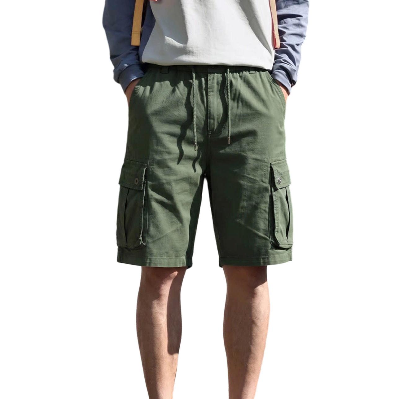 Men Vintage Shorts Cotton Multi Pocket Knee Length Cargo Shorts Streetwear Casual Outdoor Pants S
