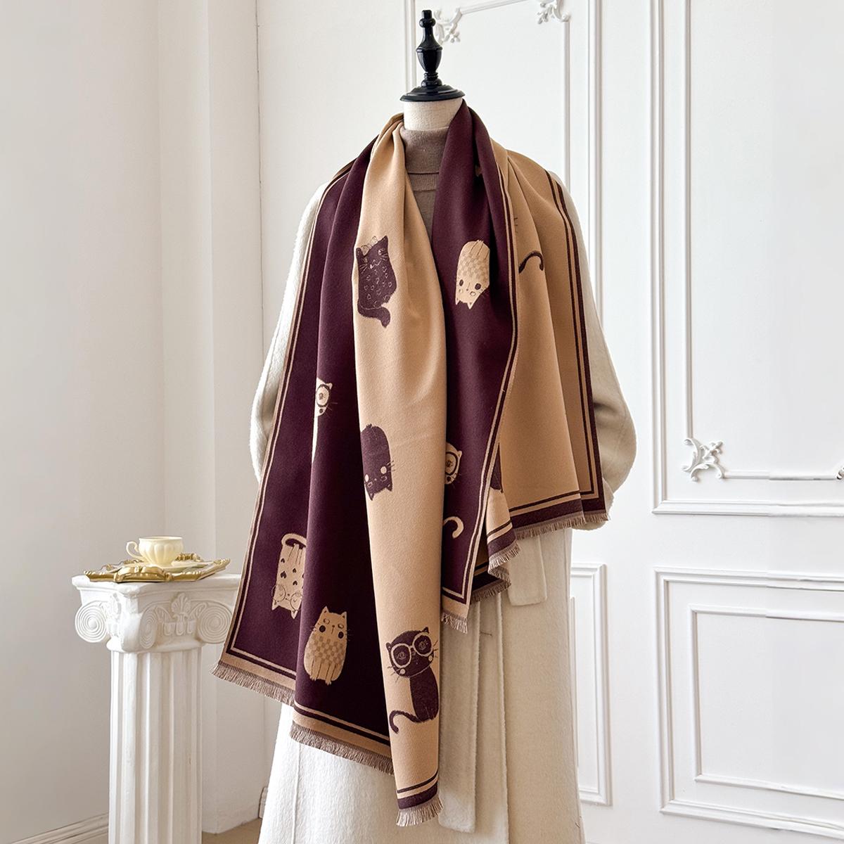

Cartoon Cat Printed Cashmere Scarves For Women Winter Thick Warm Blanket Scarf Shawl Wraps Ladies Fashion Pashmina Cape