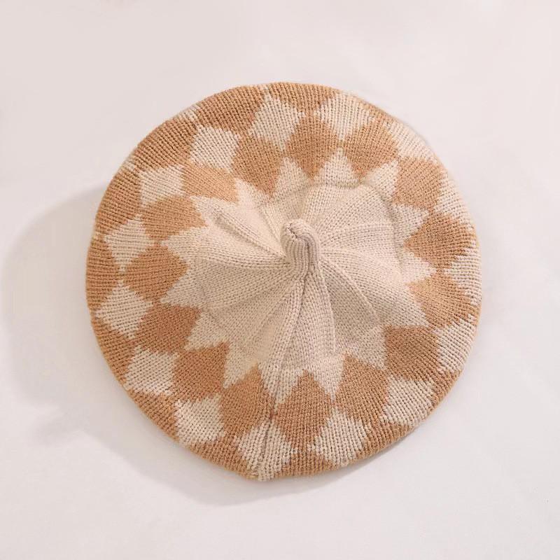 Trendy Toddler Wool Beret Hat With Short Brim For Girls Warm Windproof Knit Cap Black Beige