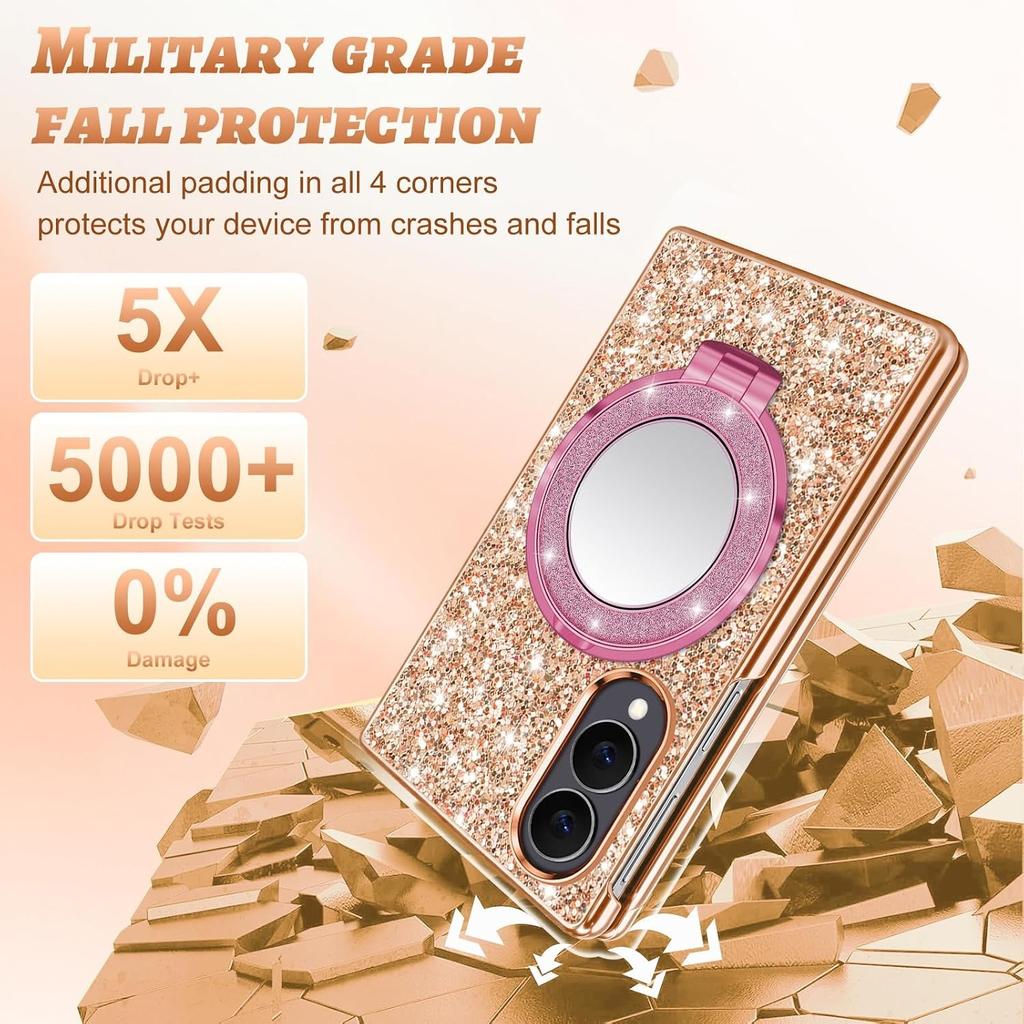 Luxury Bling Glitter Magnetic Stand Holder Bracket Case for Samsung Galaxy Z Fold 8 Ultra Fold8 Plating Mirror Bracket PC Cover