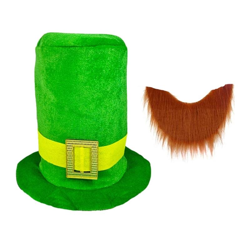 

Multipurpose Patricks Day Fashion Accessory Green Tops Hat and Beard Designs Decoration for Various Occasion Use