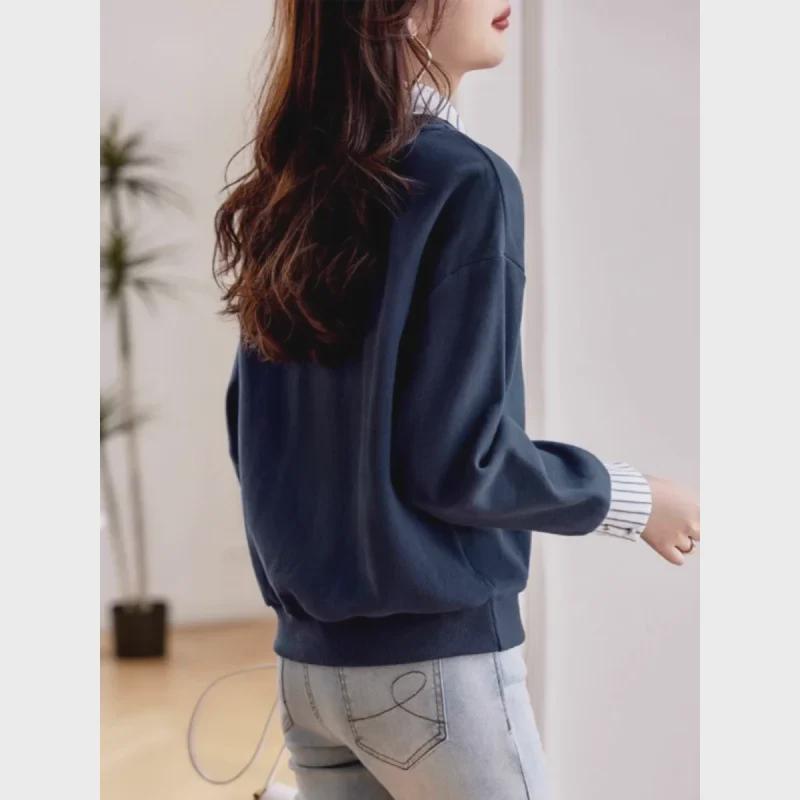 2024 Fashionable Slim Fit Long-Sleeved Sweatshirt for Women - Autumn Age-Reducing Fake Two-Piece Design