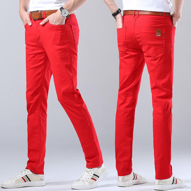 Men'S Casual Pants Slim Fit Straight Cut Stretchy Colorful New Spring And Autumn Style Long Pants