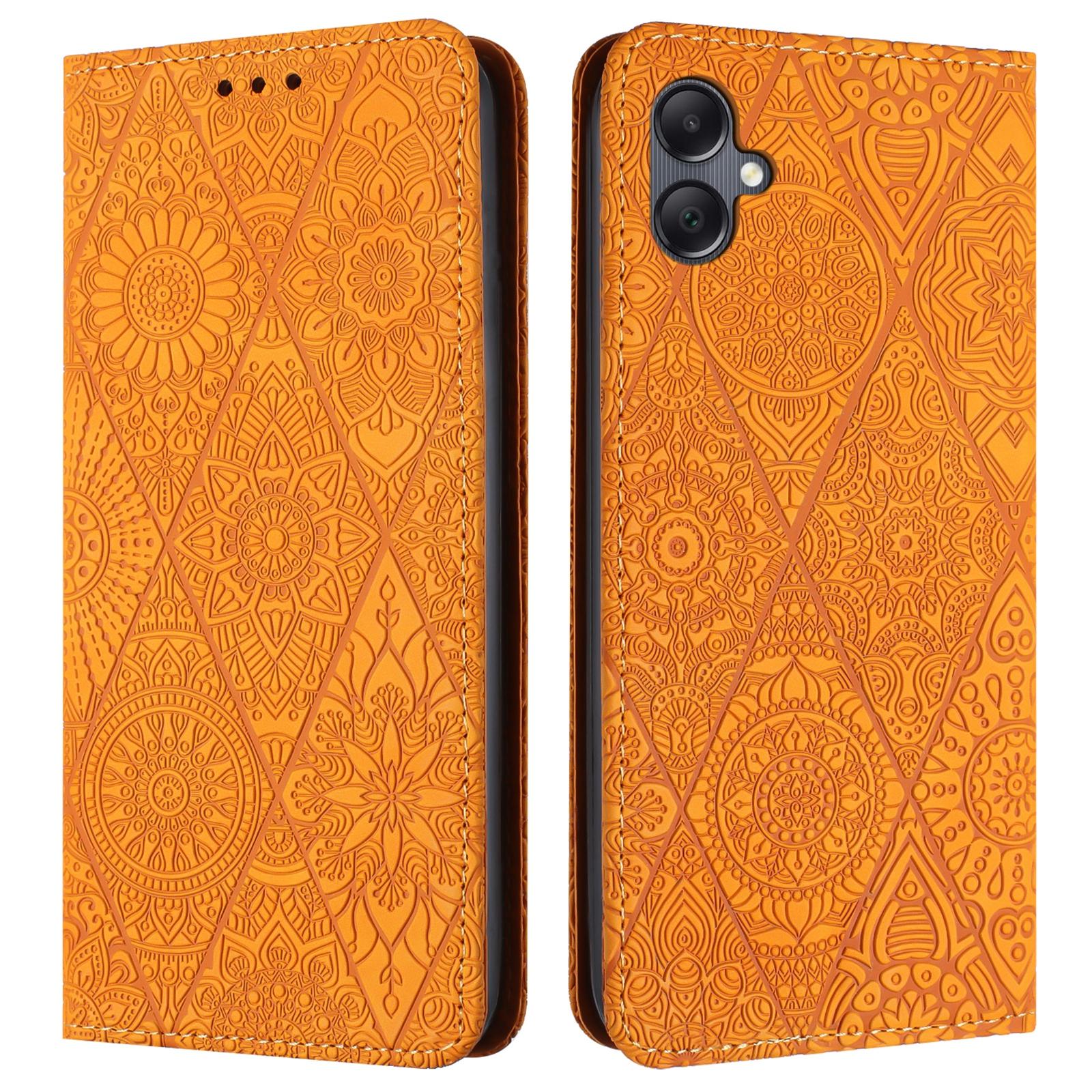 

For Samsung Galaxy A07 4G Case Imprinted Flower Wallet Stand Leather Phone Cover Yellow