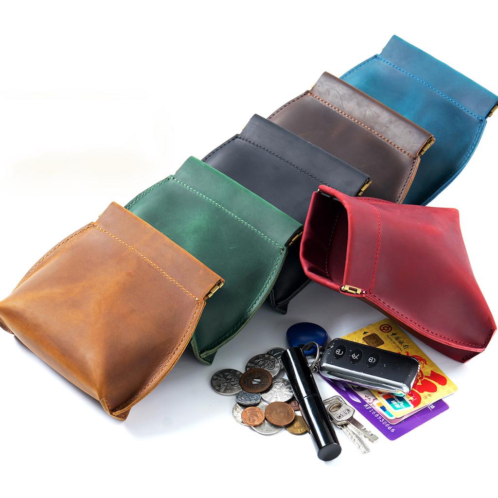 Crazy Horse Leather Squeeze Coin Purse Retro Mini Pouch Multi-Use Storage Bag for Jewelry Cards Soft Touch Unisex Small Coin Bag