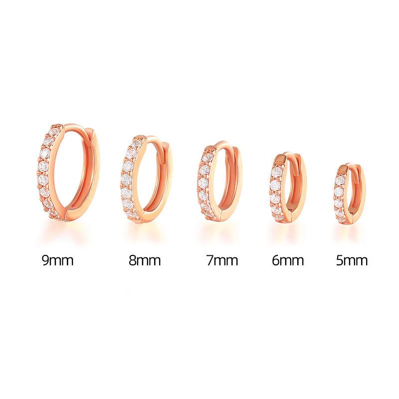 New Korean Version Simple Diamond Arranged Zircon Earrings for Women with Fresh Round Shape