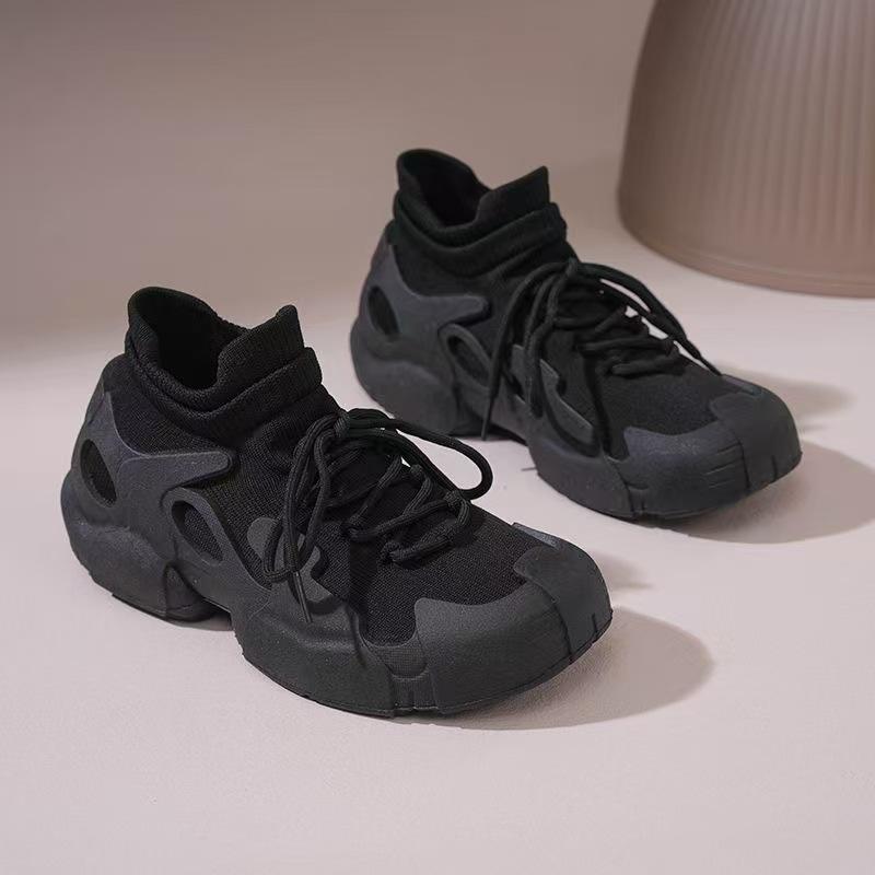 Ins Korean Version of Flying Woven Shoes 2025 Spring and Summer New Student Sports Shoes Fitness Running Height Increase Casual Dad Shoes