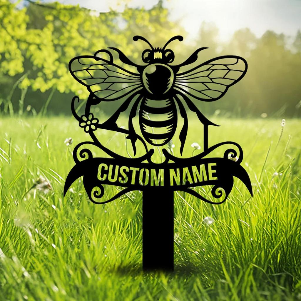 Metal Garden Stake Decor, Bee Yard Art, Farmhouse Sign, Outdoor Metal Ornament