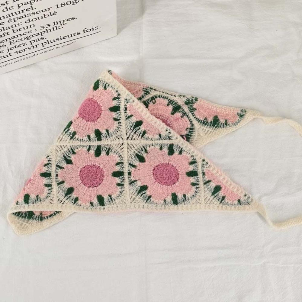 Flower Triangular HairScarf Knitted Small Square Scarf Ins Women's Headscarf  for Autumn