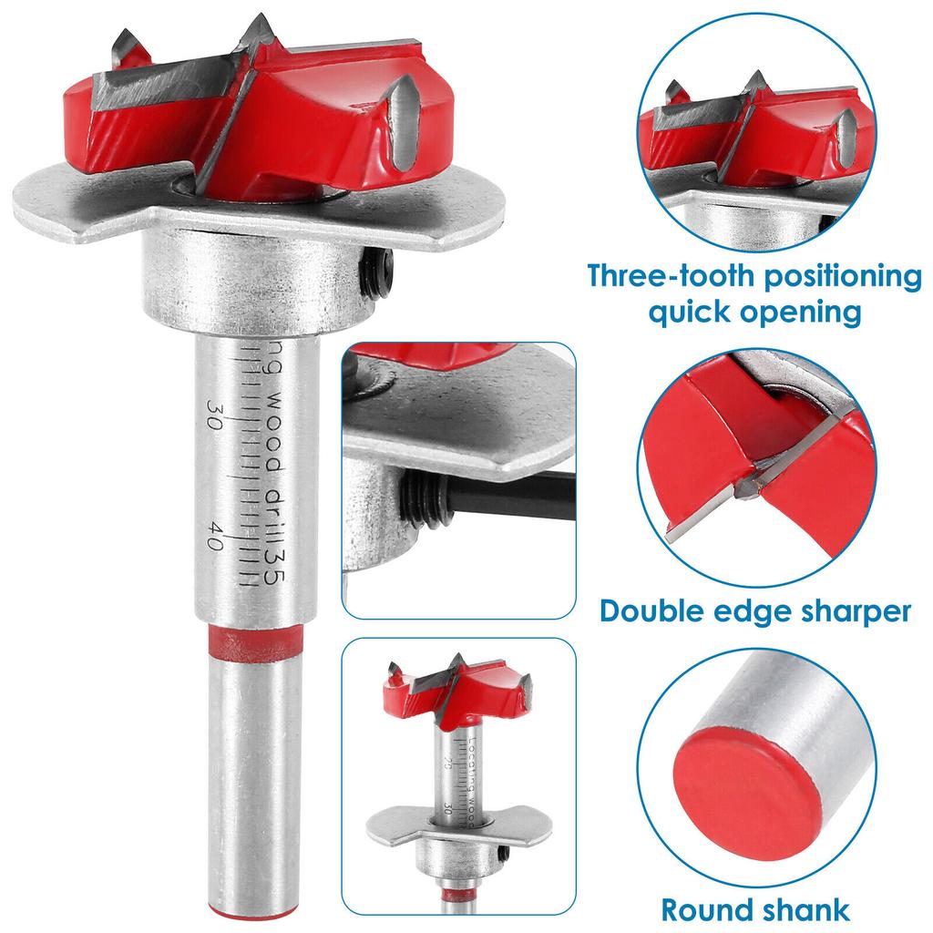 35mm Concealed Hinge Jig Kit, Woodworking Tool Drill Bits Door Boring Hole Router Jig With Detachable Depth Limiting Baffle