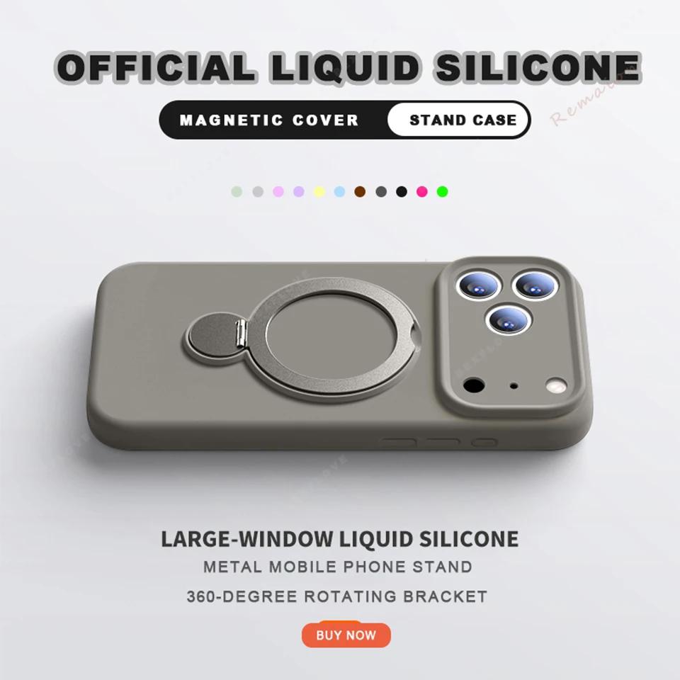 Liquid Silicone Magnetic Phone Bracket Case For iPhone 17 13 14 15 16 Pro Max Air Plus Magsafe Stand Holder Protector Cover