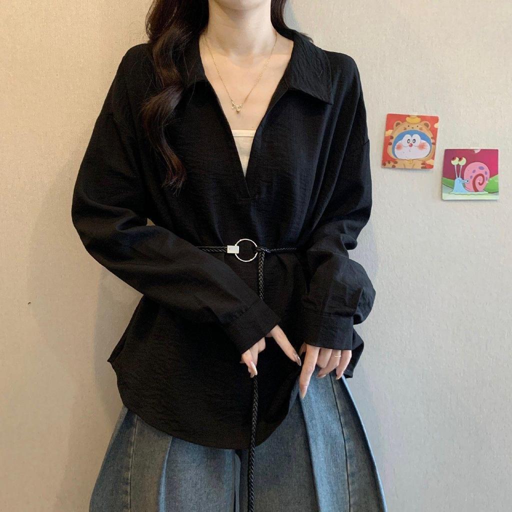Top Holgado de Dos Piezas con Escote en V para Mujer Tallas Grandes - Diseño Adelgazante de Otoño