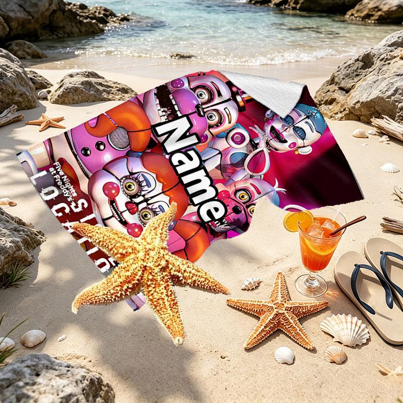 Personalisierter Strandtuch mit individuellem Namen für Five Nights at Freddy's, für Reise Camping Strandparty Heimdekoration, Geburtstagsgeschenk für Familie & Freunde