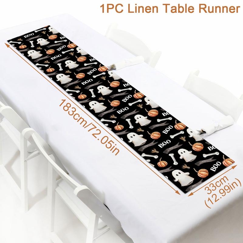 Halloween Party Linen Table Runner Happy Halloween Decoration For Home Kids Trick Or Treat Pumpkin Bat Horror Party Supplies
