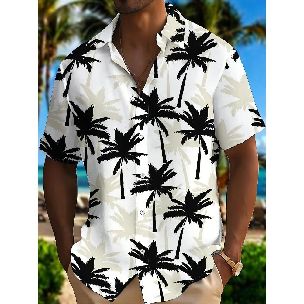 Camicia Hawaiana Estiva da Uomo Manica Corta Stampa Tropicale Fresca Vestibilità Larga Comoda Top da Festa