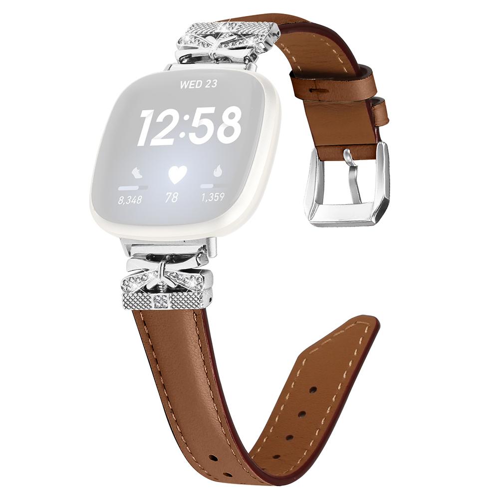 

For Fitbit Versa 3/4/Sense/Sense 2 Silver Buckle Watchband Butterfly Connector Strap Brown