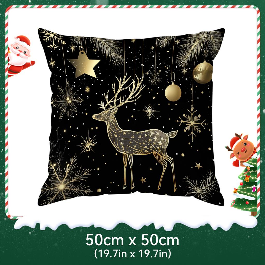 Black Gold Christmas Theme Pillowcase Bedroom Cushion Cover 100% Polyester Living Room Cushion Pillowcase Home Decor