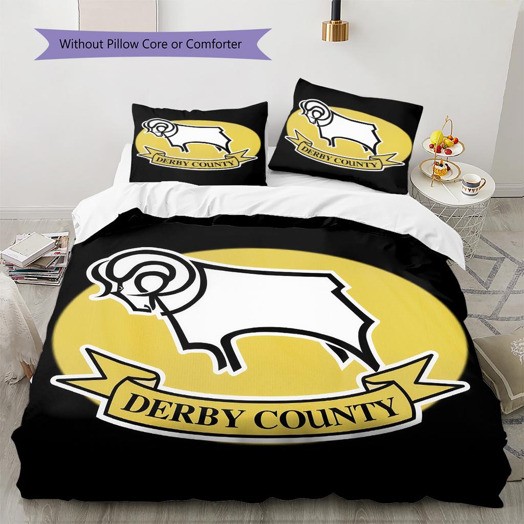 Fotbalový klub Derby County Vzorovaná sada povlečení a přikrývky Domácí dekorace Dárek (1 * povlak na peřinu + 2 * povlak na polštář bez jádra)