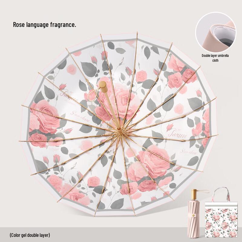 Maydu Tri-fold 16-Rib UV Protection Sun and Rain Umbrella