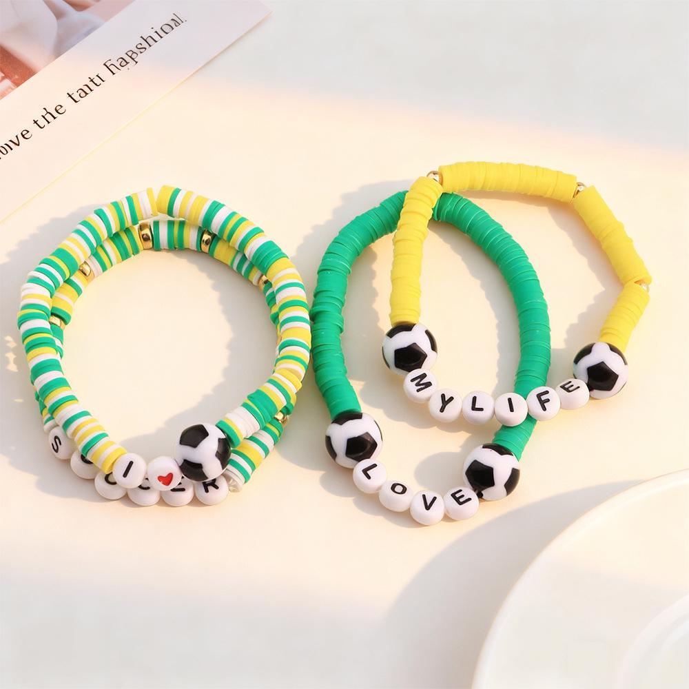 Top-Selling Fashion Sports Bracelet Set: Soft Clay Beaded Football Letter Design