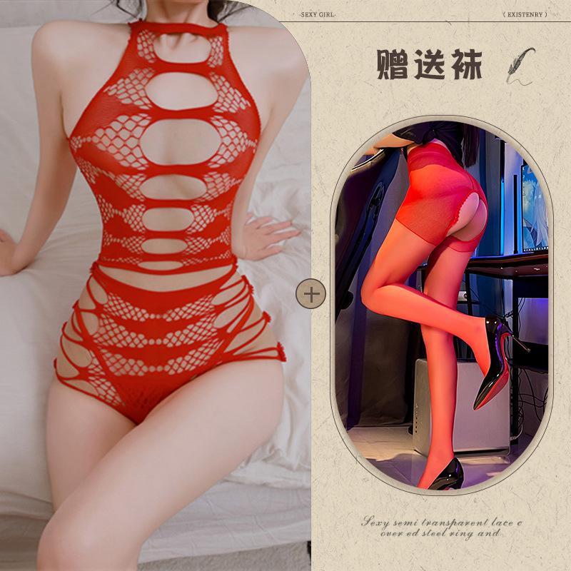 Sex underwear sexy perspective hollow tear large size hip wrap free net suit
