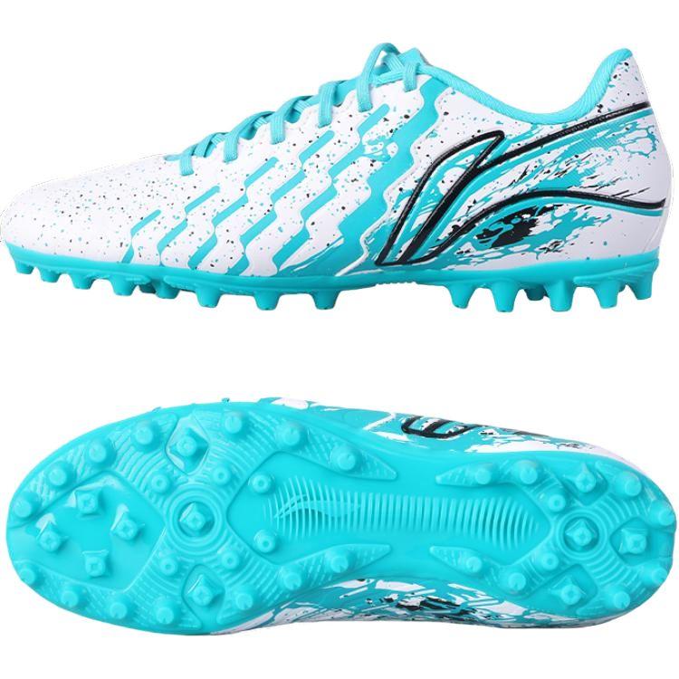 Li Ning Kids PU MG Short Stud Indoor Sports Non-Slip Wear-Resistant Breathable Low-Top Soccer Shoes Men sneaker Ice-Porcelain-Green YKGU002-18