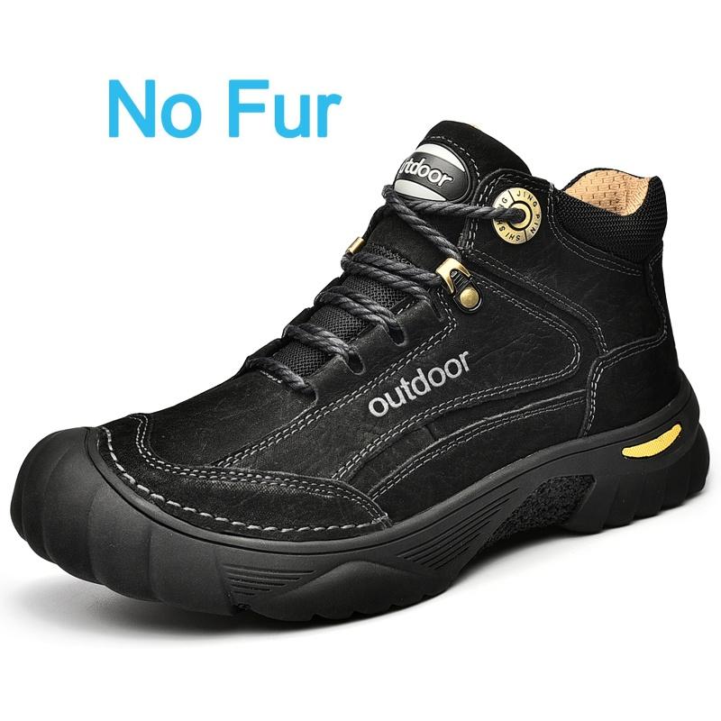 Fashion Luxury Brand Men Winter Outdoor Thick Bottom Sneaker Plush Warm Genuine Leather Walking Shoe Comfort Non-Slip Casual Hiking Shoe