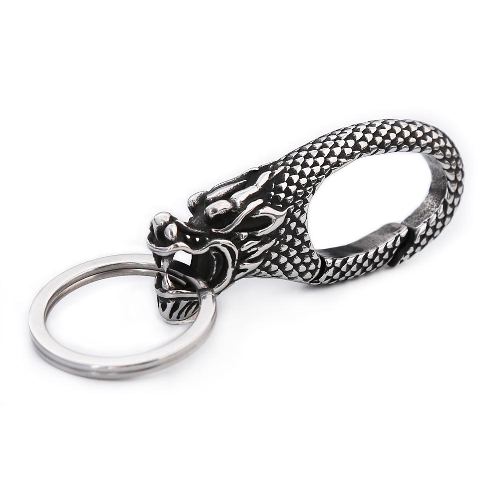 Vintage Norse Viking Dragon Head Keychain 316L Stainless Steel Punk Biker Animals Keyring Fashion Charm Male Jewelry