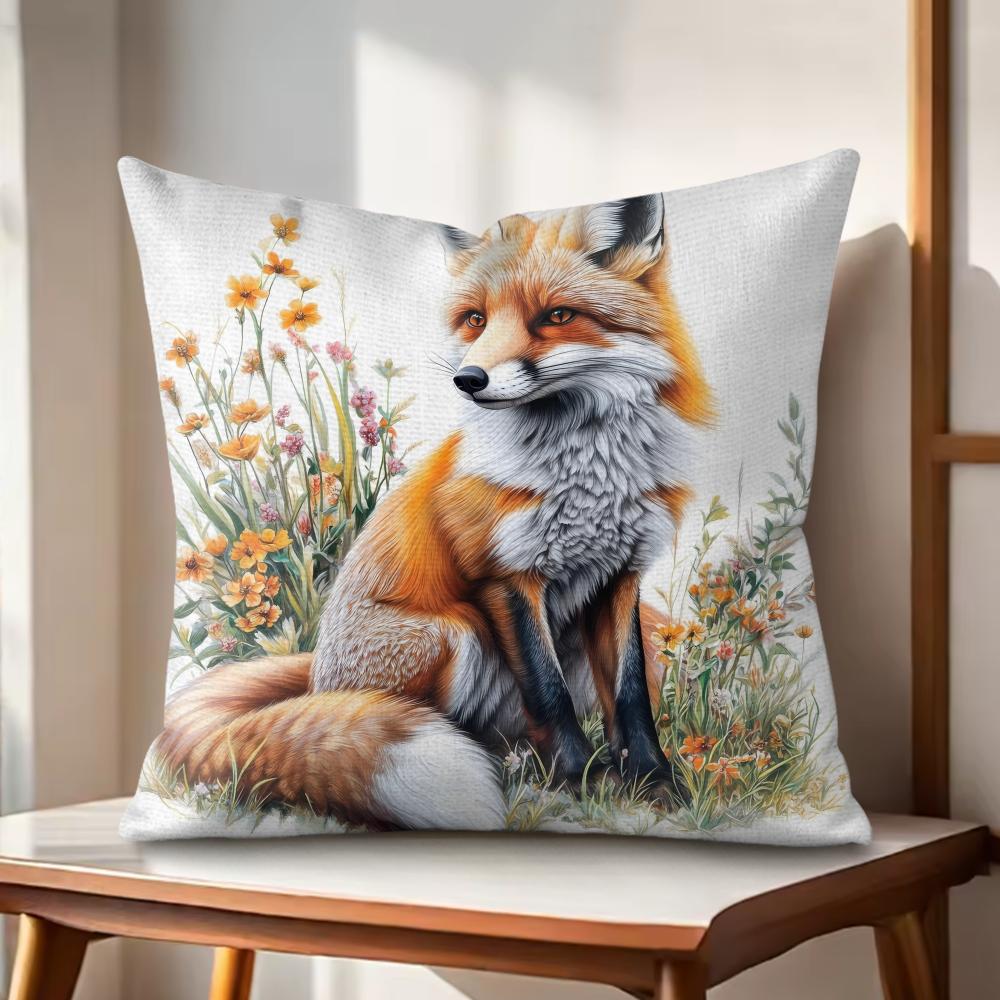 

Fox printed Cushion Cover Natural Linen Organic Fabric DoubleSided Printing Couch Pillow Covers Home Decor Gift 30cmx30cm