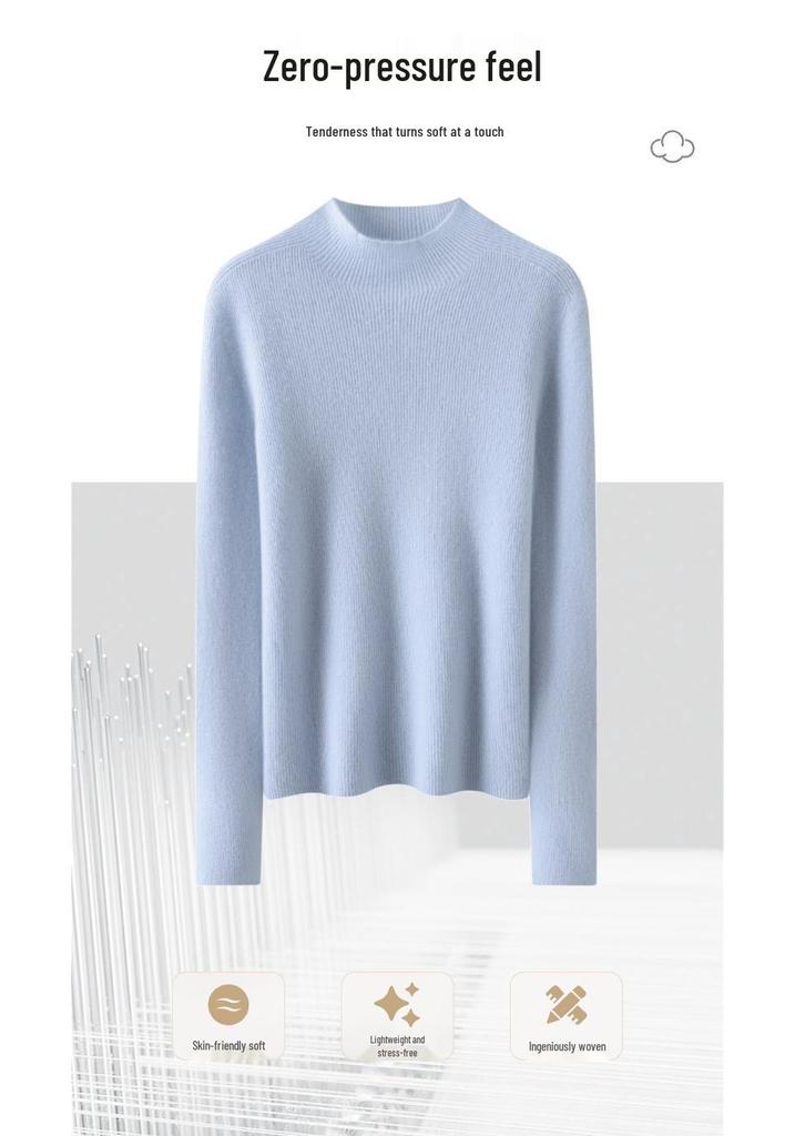 Seamless Pure Cashmere Slim-Fit Ribbed Sweater for Women - Autumn/Winter 2026 Half-High Neck