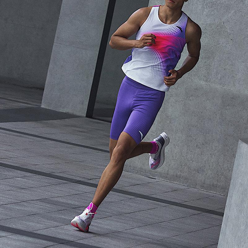 Anta Color Block Pullover Round Neck Vest And Elastic Waist Shorts Sports Leisure Set Men Sets Pure-White Grass-Purple 152355207-1