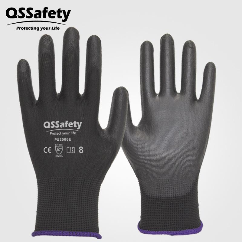 Black PU Labor Protection Gloves - Wear-Resistant, Breathable Work Gloves for Construction and Electronics.