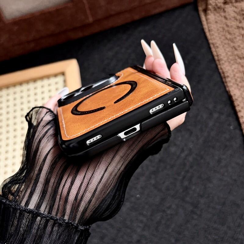 Für iPhone Duo Fold Hülle Luxus PU-Leder hautfreundlich Magnetische Schutz-Rückseite MagSafe Kabelloses Laden Handyhülle