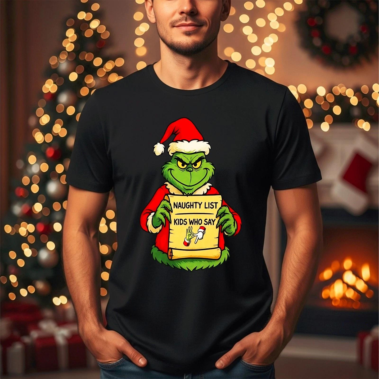 Funny Grinch Naughty List Kids Who Says Grinches Festive Eve Xmas Gift T-Shirt S