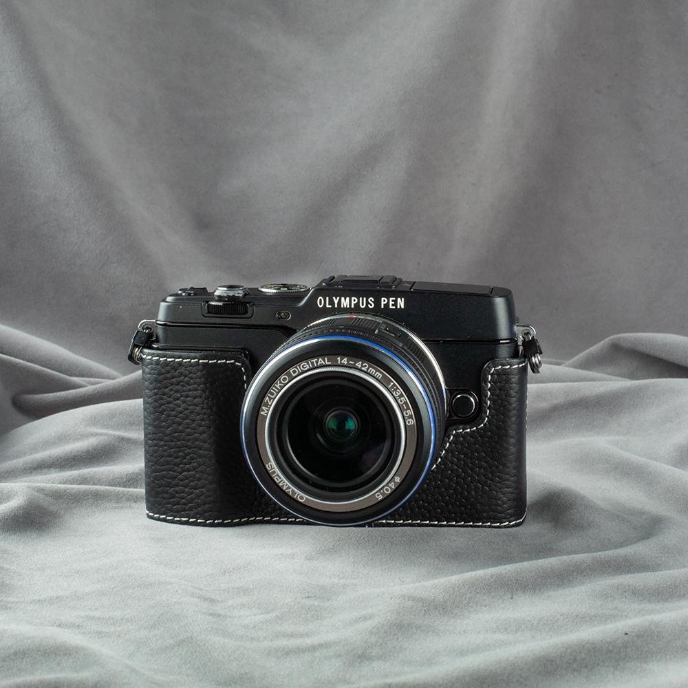 Leather Camera Bag Half Base Body Case Cover For OLYMPUS PEN E-P5 Vintage Protective Case Camera Photography Accessories