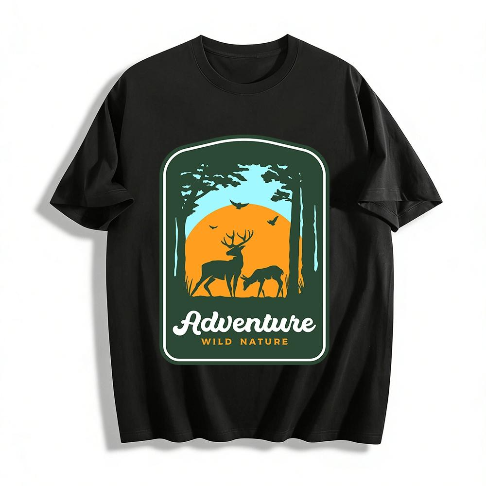 

Vintage Forest Deer Outdoor Adventure Graphic T-Shirt Pure cotton T-shirt XXS