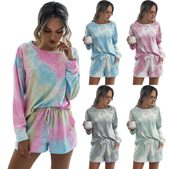 

Женский повседневный комплект домашней одежды Tie Dye, блузка, шорты на шнуровке, одежда для дома, пижамы
