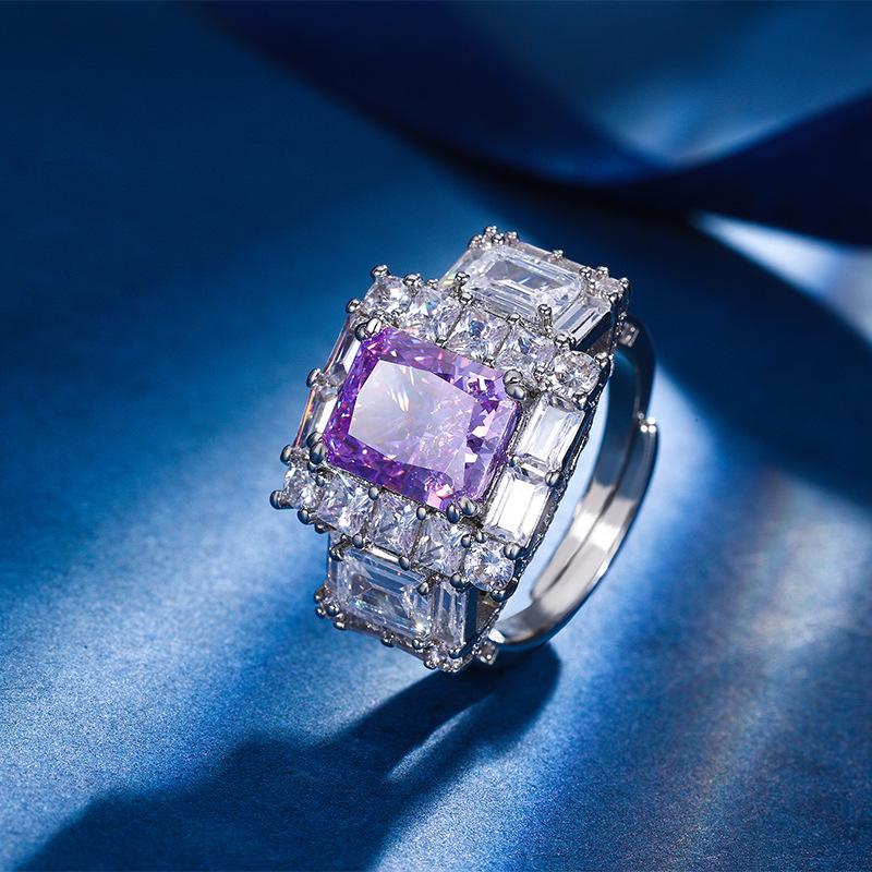 Autumn And Winter Jewelry Ice Flower Cut High Carbon Diamond Copper Inlaid Square Diamond Light Luxury Temperament Ring Female 8 * 10