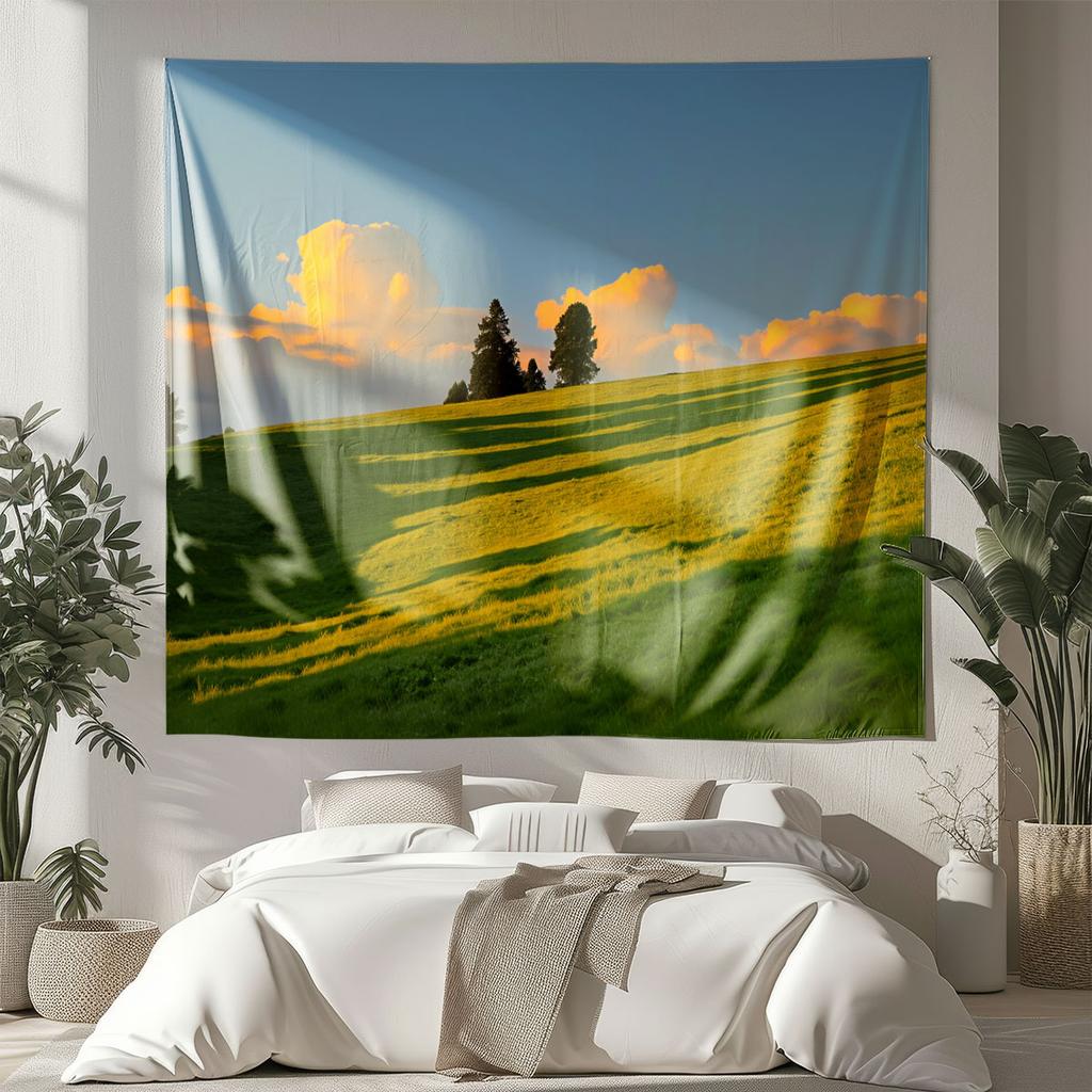 1Pc Grassland Landscape Printed Tapestry Living Room Background Wall Art Decoration Multi Size Space Pendant
