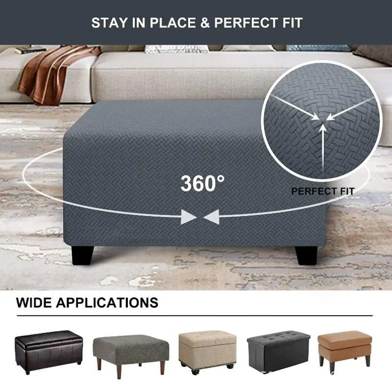 Jacauard Ottoman Chair Cover Elastic Footstool Slipcover All-inclusive Rectangle Footrest Cover Foot Stool Protector Living Room