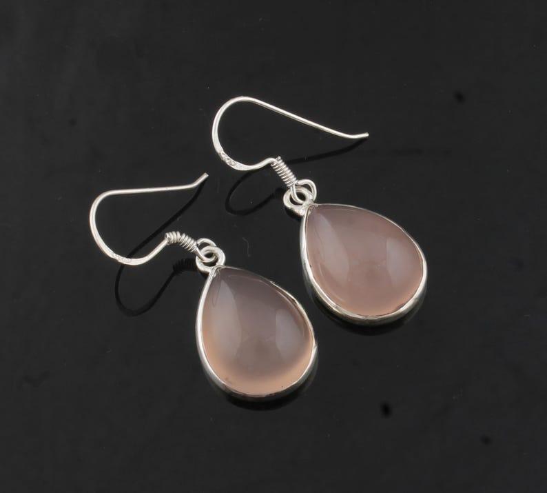 Solid 925 Sterling Earring Rose Quartz Earring Handmade Jewelry Wedding Gift Silver Jewelry