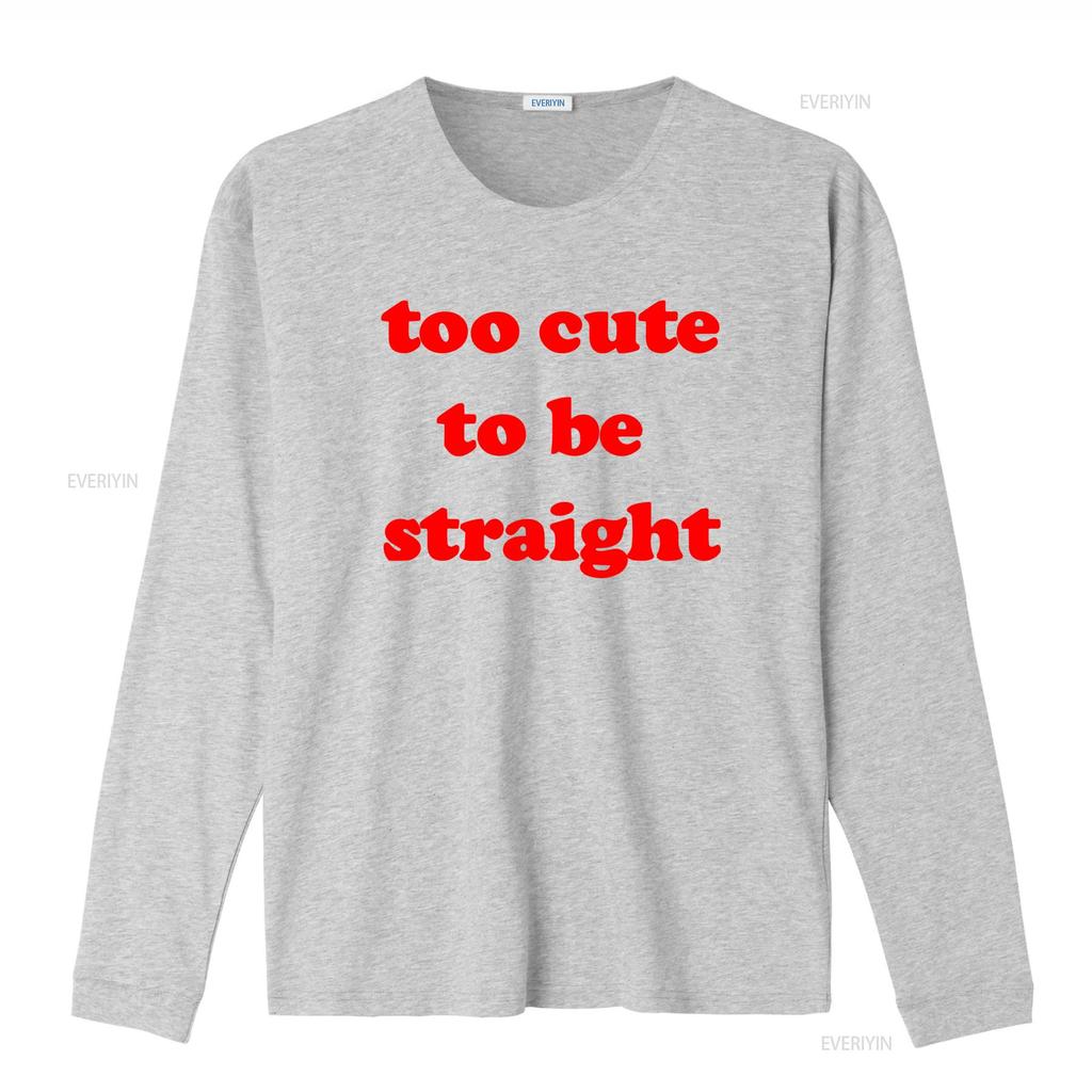 Funny LGBTQ Too Cute To Be Straight Slogan Print Streetwear Casual T Shirt vintage Washed graphic streetwear Stretched