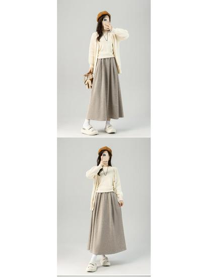 Women's High Waist Gray A-Line Skirt - Early Spring 2026 Collection, Slimming Mid-Length Design
