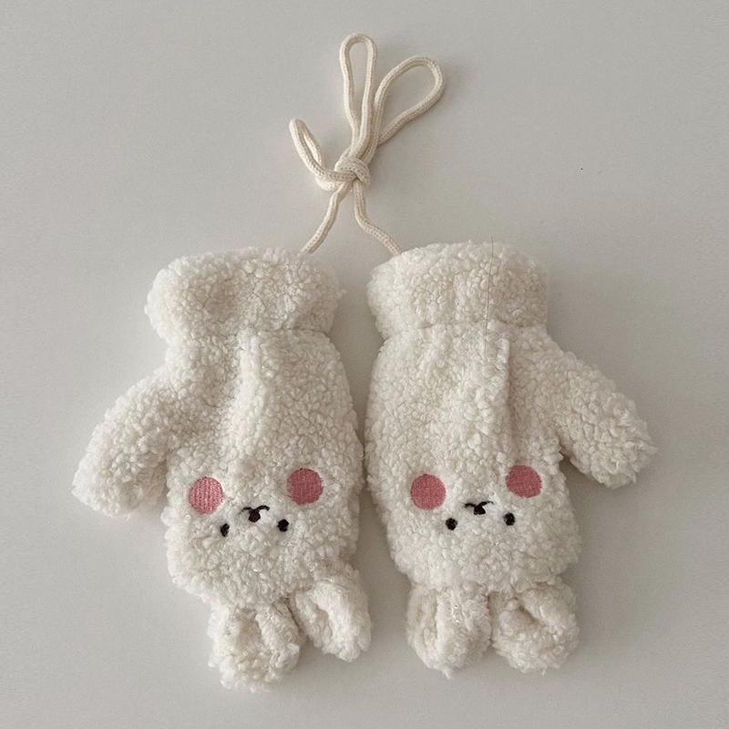 Cute Plush Baby Gloves Bear Embroidered Toddler Mittens Winter Thick Warm Cashmere Kids Full Finger Gloves