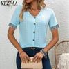 Women's Fashion Casual Summer Spring Solid Color Print Short Sleeve V-Neck Blouses & Shirts